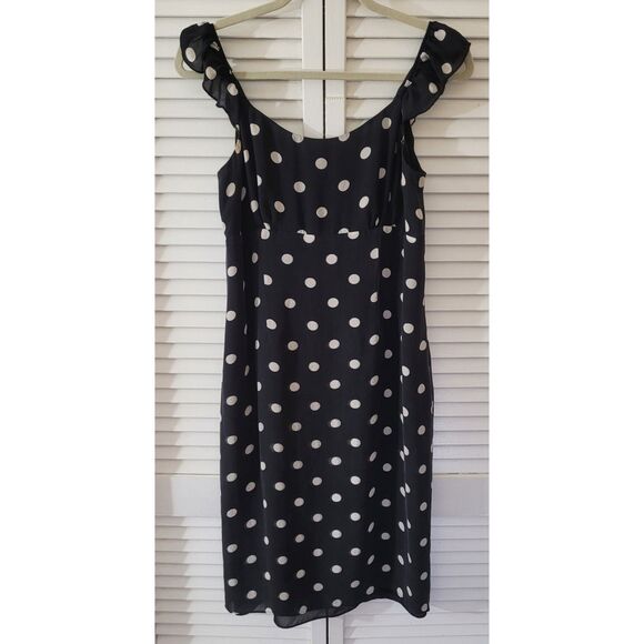 Black Sleeveless Ruffle Strap Polka Dot Top by INC – Size 8 - Picture 2 of 4